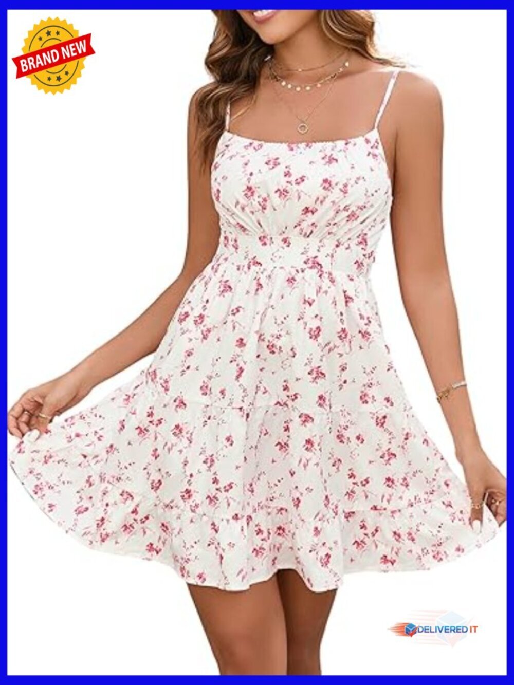 Floral Mini Dress Spaghetti Strap Backless A-Line Summer Wedding Guest